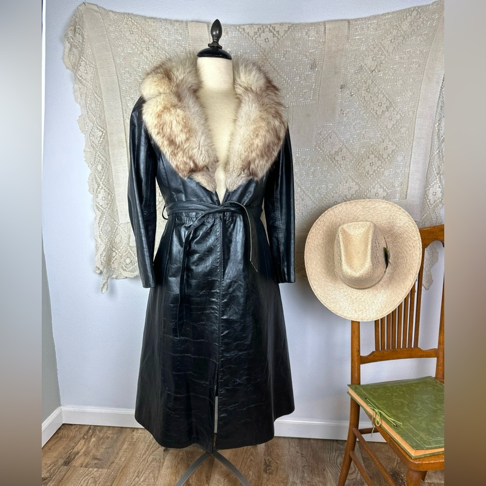 Vintage 1970s Penny Lane Style Leather Belted Duster Jacket by Cavalli S-M